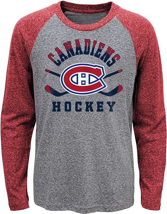 Youth Montreal Canadiens NHL Cross Stick Long Sleeve Raglan T-Shirt