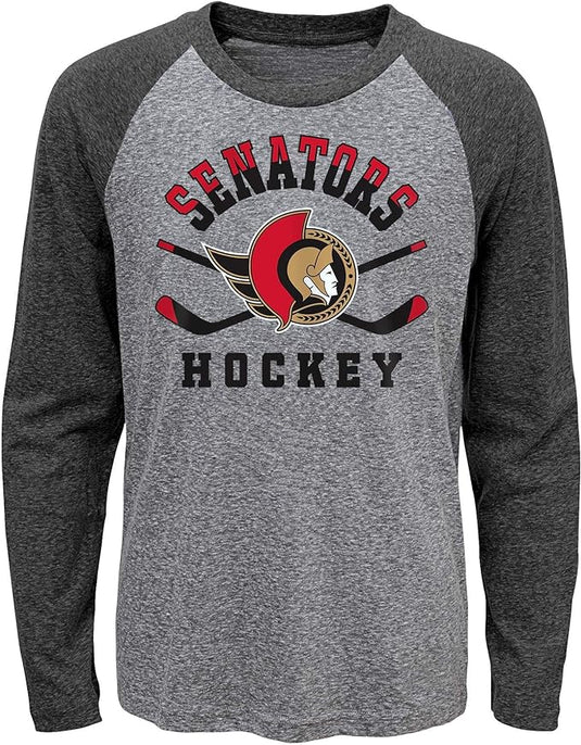 Youth Ottawa Senators NHL Cross Stick Long Sleeve Raglan T-Shirt