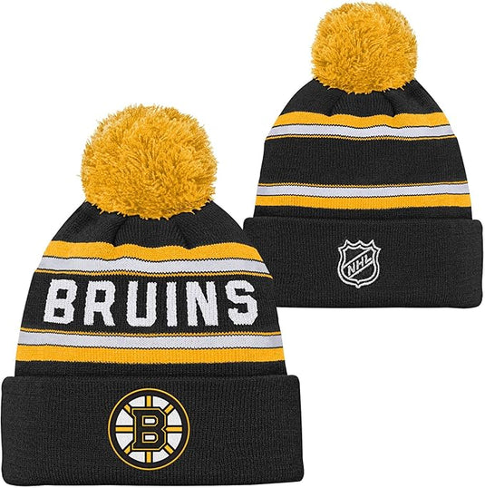 Youth Boston Bruins NHL Wordmark Jacquard Cuffed Knit Pom Toque - Sport Army