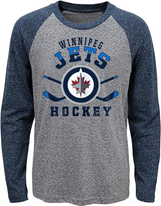Youth Winnipeg Jets NHL Cross Stick Long Sleeve Raglan T-Shirt