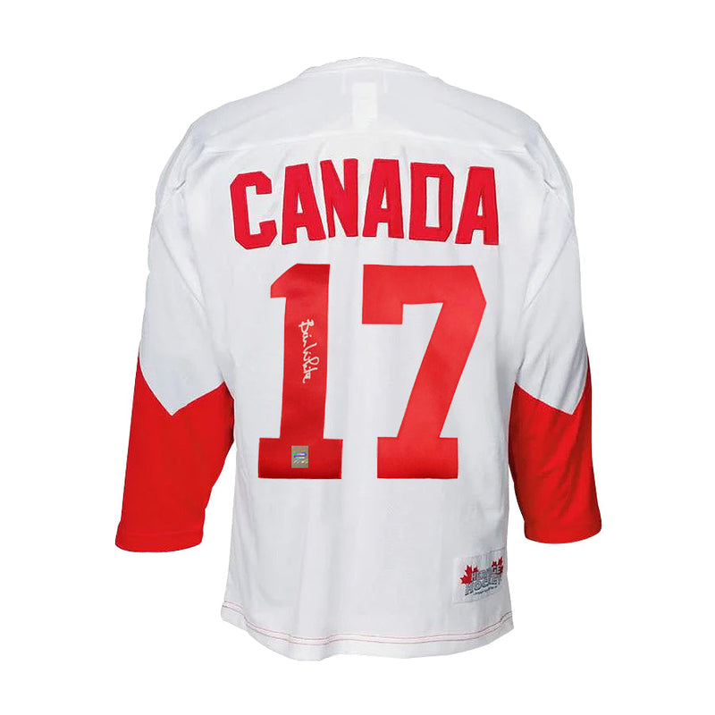 Load image into Gallery viewer, Bill White Signed Team Canada 1972 Summit Series Away White Jersey
