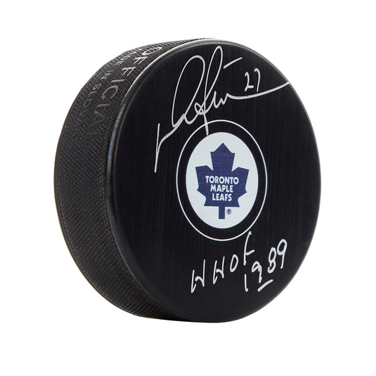 Darryl Sittler Signed Toronto Maple Leafs Puck with HOF Note