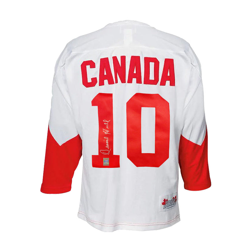 Load image into Gallery viewer, Dennis Hull Signed Team Canada 1972 Summit Series Away White Jersey
