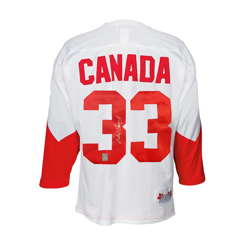 Load image into Gallery viewer, Gilbert Perreault Signed Team Canada 1972 Summit Series Away White Jersey
