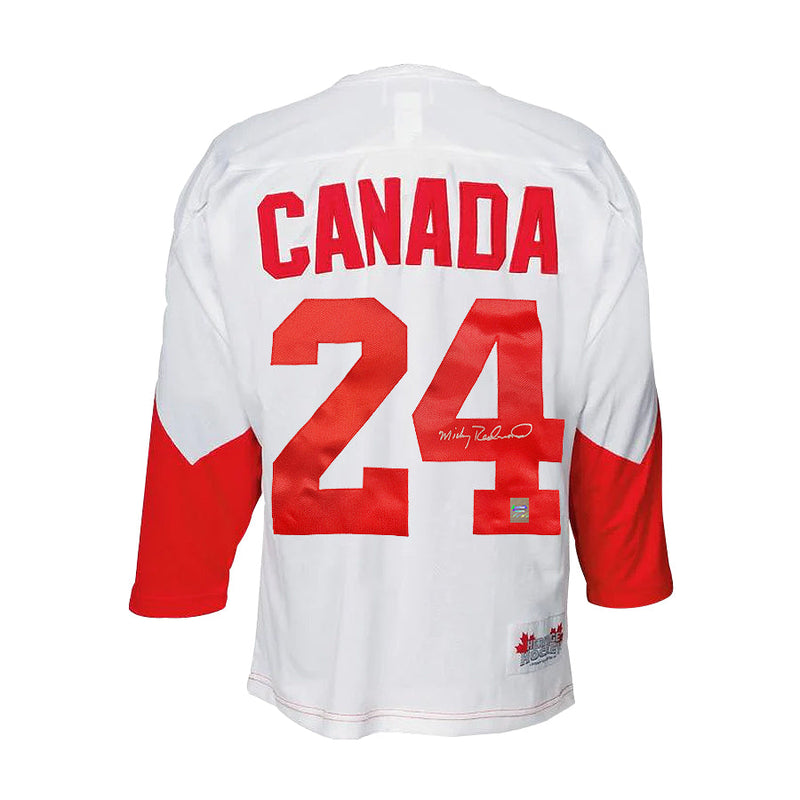 Load image into Gallery viewer, Mickey Redmond Signed Team Canada 1972 Summit Series Away White Jersey
