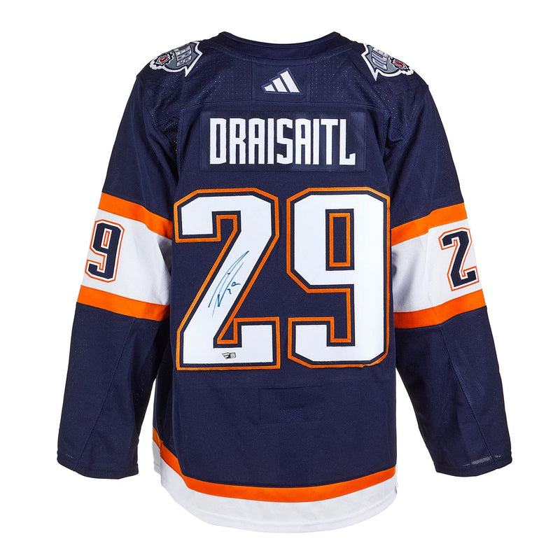 Chargez l&#39;image dans la visionneuse de la galerie, Leon Draisaitl Signed Edmonton Oilers Adidas Pro Reverse Retro 2.0 Navy Jersey
