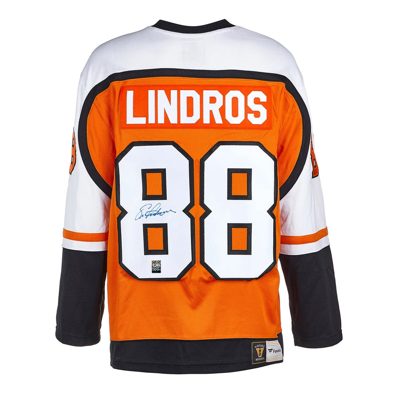 Chargez l&#39;image dans la visionneuse de la galerie, Eric Lindros Signed Philadelphia Flyers Fanatics Vintage Orange Jersey
