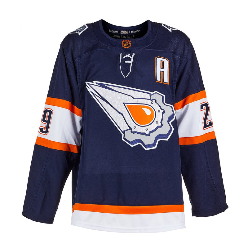 Chargez l&#39;image dans la visionneuse de la galerie, Leon Draisaitl Signed Edmonton Oilers Adidas Pro Reverse Retro 2.0 Navy Jersey
