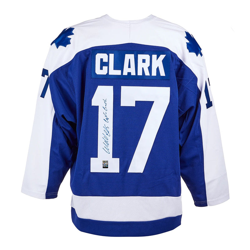 Load image into Gallery viewer, Wendel Clark Signed &amp; Inscribed Toronto Maple Leafs Mitchell &amp; Ness Blue Jersey
