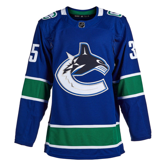 Thatcher Demko Signed Vancouver Canucks Adidas Pro Home Blue Jersey
