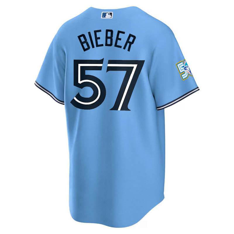 Chargez l'image dans la visionneuse de la galerie, Shane Bieber 50th Anniversary Toronto Blue Jays MLB Nike Powder Blue Replica Jersey - Sport Army
