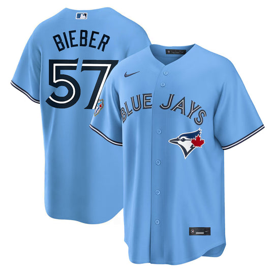 Shane Bieber 50th Anniversary Toronto Blue Jays MLB Nike Powder Blue Replica Jersey - Sport Army