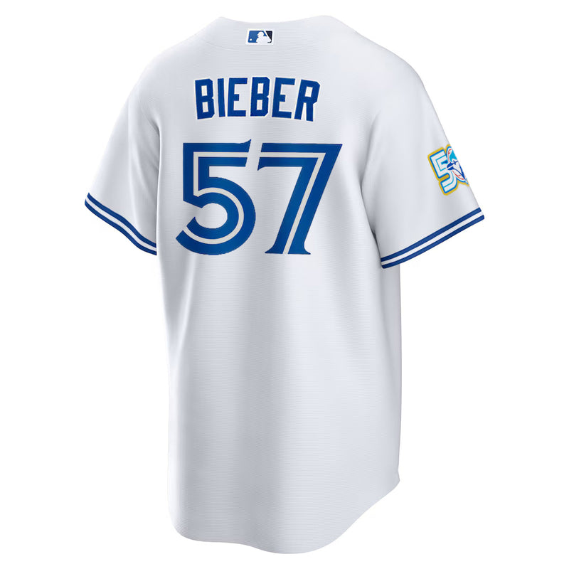 Chargez l'image dans la visionneuse de la galerie, Shane Bieber 50th Anniversary Toronto Blue Jays MLB Nike White Home Replica Jersey - Sport Army
