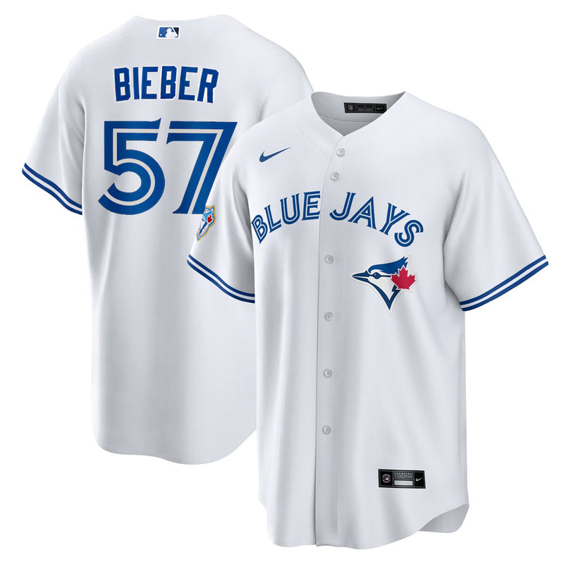 Chargez l'image dans la visionneuse de la galerie, Shane Bieber 50th Anniversary Toronto Blue Jays MLB Nike White Home Replica Jersey - Sport Army
