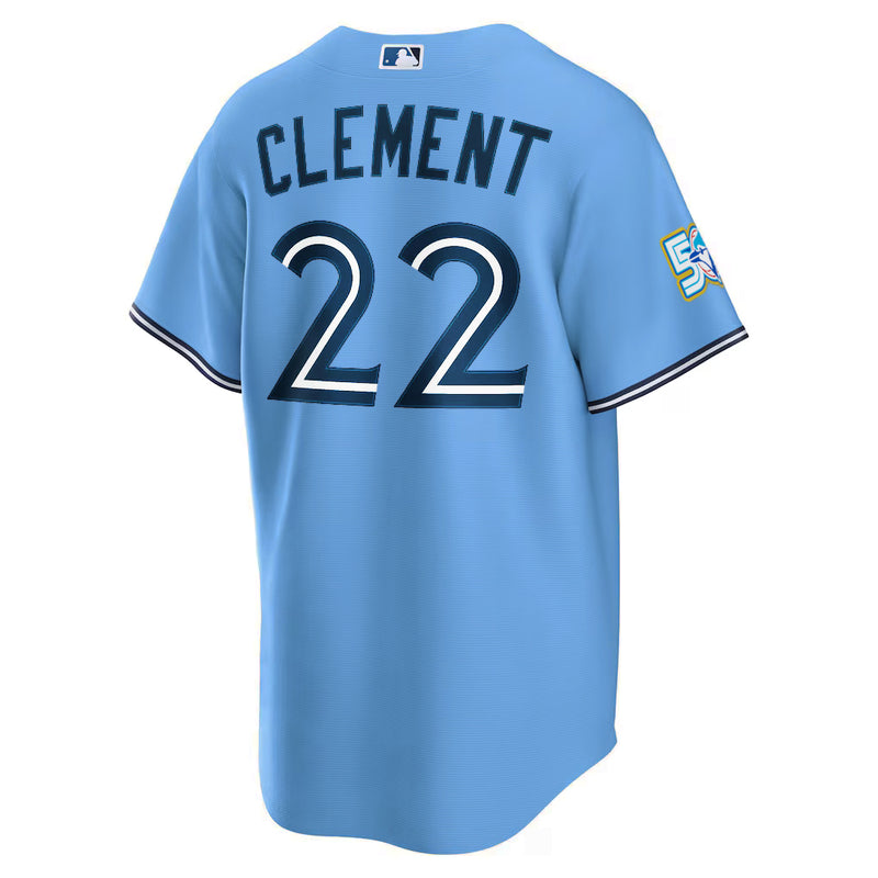 Chargez l'image dans la visionneuse de la galerie, Ernie Clement 50th Anniversary Toronto Blue Jays MLB Nike Powder Blue Replica Jersey - Sport Army
