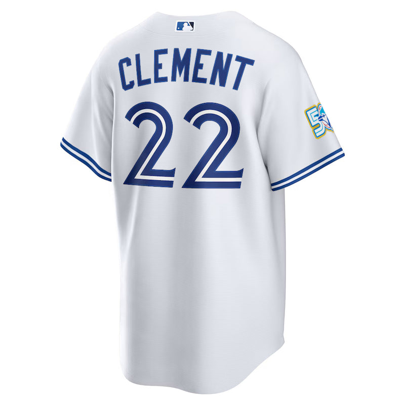 Chargez l'image dans la visionneuse de la galerie, Ernie Clement 50th Anniversary Toronto Blue Jays MLB Nike White Home Replica Jersey - Sport Army
