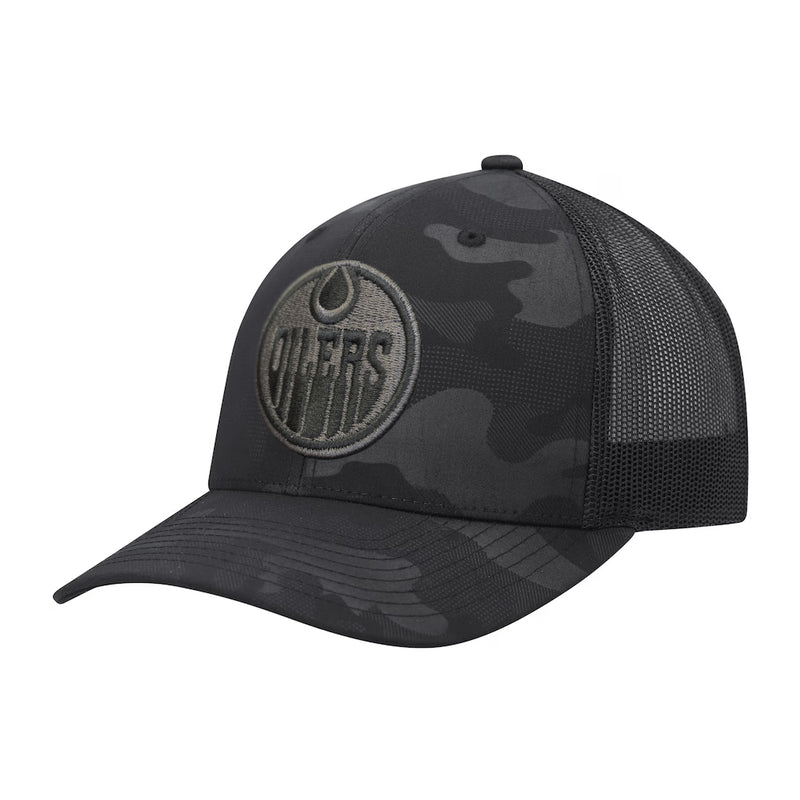 Load image into Gallery viewer, Edmonton Oilers NHL Camo Trucker Tonal Snapback Cap
