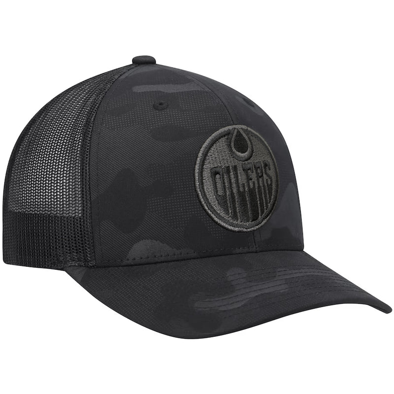 Load image into Gallery viewer, Edmonton Oilers NHL Camo Trucker Tonal Snapback Cap
