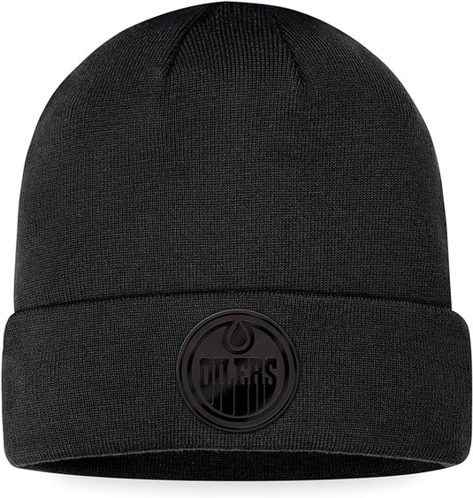 Bonnet en tricot à revers ton sur ton noir LNH des Oilers d'Edmonton