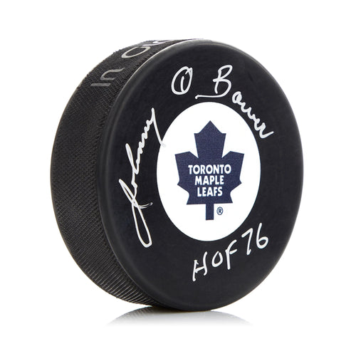 Johnny Bower Signed Toronto Maple Leafs Puck with HOF Note