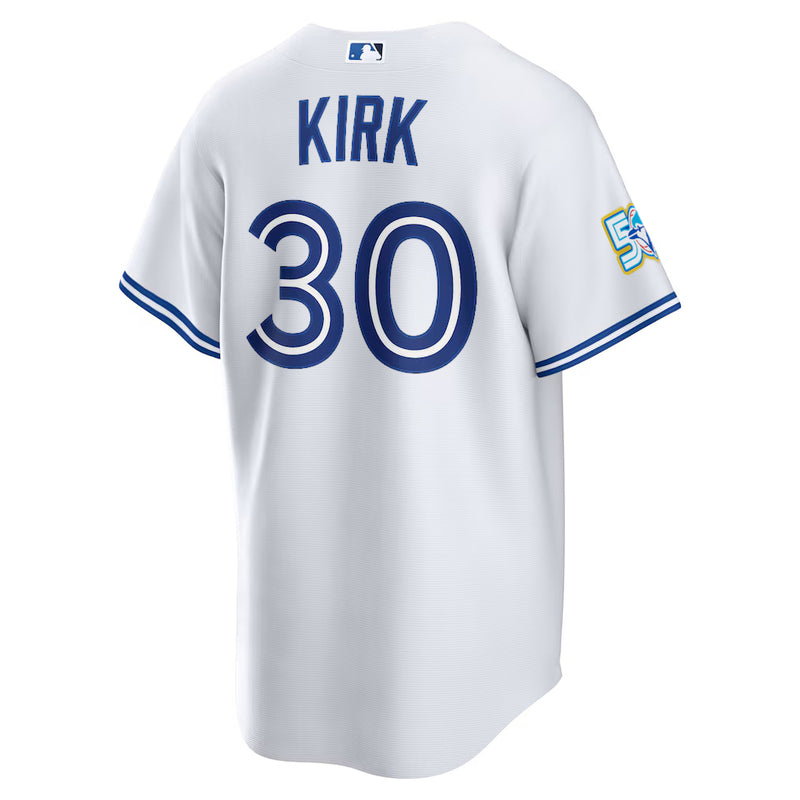 Chargez l'image dans la visionneuse de la galerie, Alejandro Kirk 50th Anniversary Toronto Blue Jays MLB Nike White Home Replica Jersey - Sport Army

