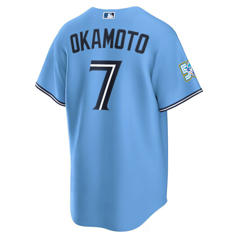 Chargez l'image dans la visionneuse de la galerie, Kazuma Okamoto 50th Anniversary Toronto Blue Jays MLB Nike Powder Blue Replica Jersey - Sport Army
