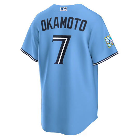 Kazuma Okamoto 50th Anniversary Toronto Blue Jays MLB Nike Powder Blue Replica Jersey - Sport Army