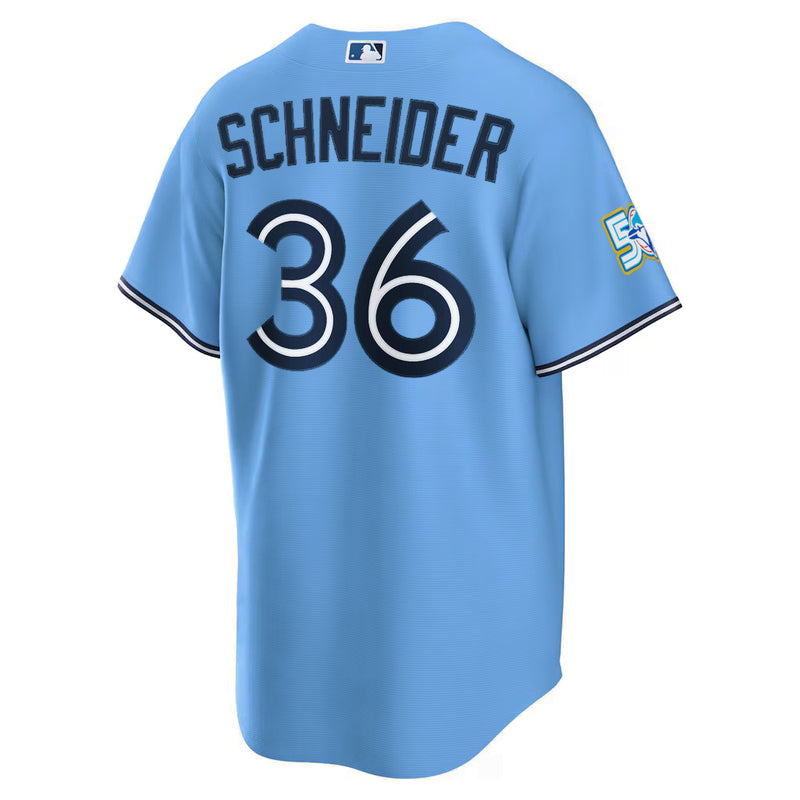 Chargez l'image dans la visionneuse de la galerie, Davis Schneider 50th Anniversary Toronto Blue Jays MLB Nike Powder Blue Replica Jersey - Sport Army
