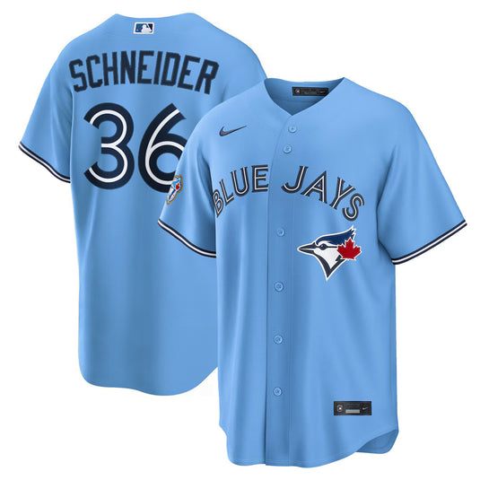 Davis Schneider 50th Anniversary Toronto Blue Jays MLB Nike Powder Blue Replica Jersey - Sport Army