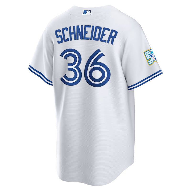 Chargez l'image dans la visionneuse de la galerie, Davis Schneider 50th Anniversary Toronto Blue Jays MLB Nike White Home Replica Jersey - Sport Army

