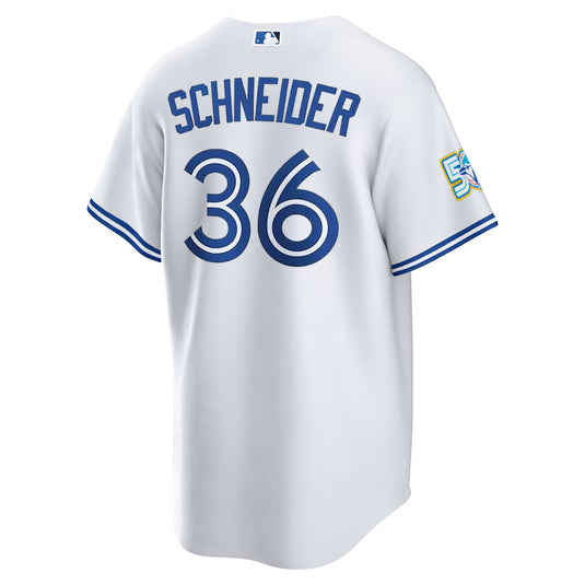 Davis Schneider 50th Anniversary Toronto Blue Jays MLB Nike White Home Replica Jersey - Sport Army