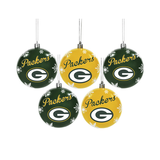 Green Bay Packers NFL Lot de 5 décorations incassables en forme de flocon de neige