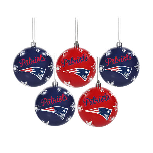 New England Patriots NFL 5 Pack Snowflake Shatterproof Ornaments