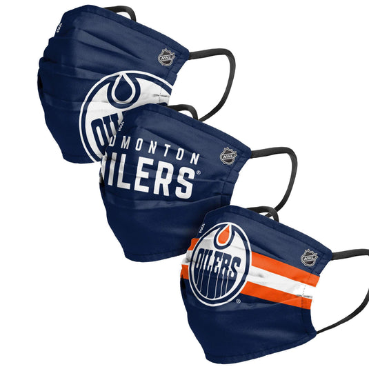 Paquet de 3 couvre-visages plissés réutilisables de la LNH des Oilers d'Edmonton unisexes