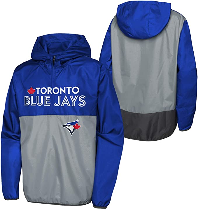 Load image into Gallery viewer, Youth Toronto Blue Jays Wordmark Quarter Zip Windbreaker Hoodie
