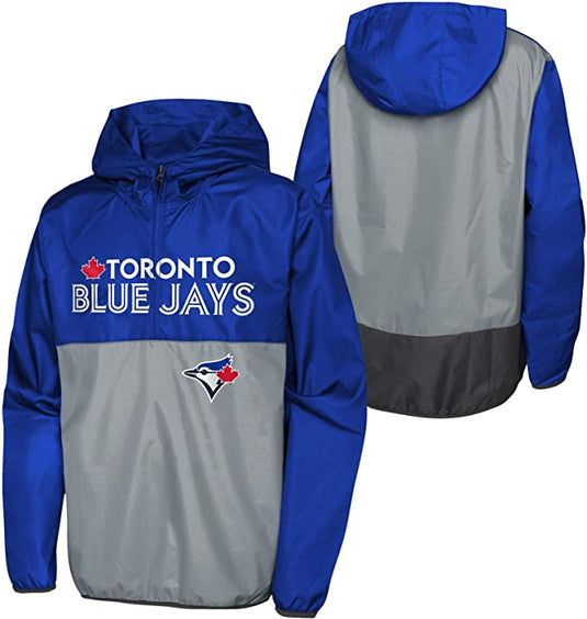 Sweat à capuche coupe-vent à fermeture éclair quart de mot des Blue Jays de Toronto pour jeunes