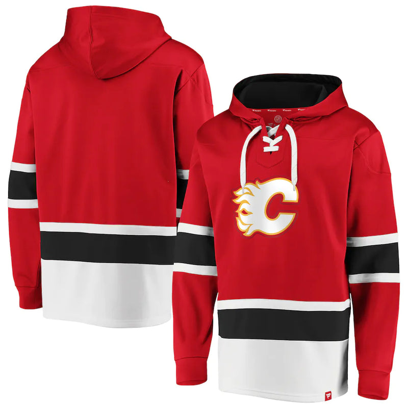 Load image into Gallery viewer, Calgary Flames NHL Dasher Iconic Power Play Lace-Up Hoodie
