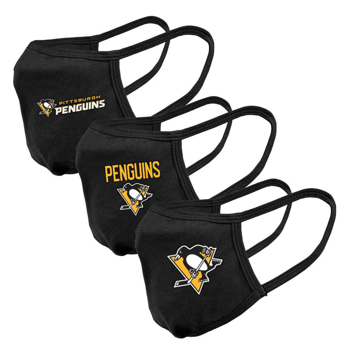 Pack de 3 masques faciaux avec logo de l'équipe des Penguins de Pittsburgh de la LNH