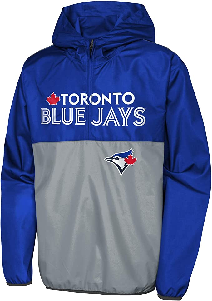 Load image into Gallery viewer, Youth Toronto Blue Jays Wordmark Quarter Zip Windbreaker Hoodie
