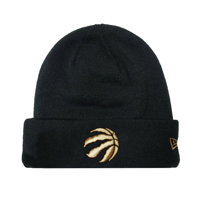 Toronto Raptors NBA Black-On-Black Gold Logo Beanie