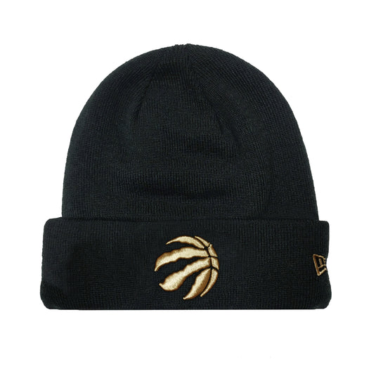 Toronto Raptors NBA Black-On-Black Gold Logo Beanie