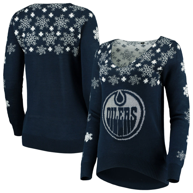 Load image into Gallery viewer, Edmonton Oilers NHL Snowflake V-Neck Sweater
