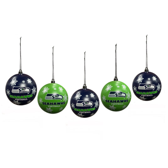 Seattle Seahawks Snowflake 5-pack Shatterproof Ball Ornament Set