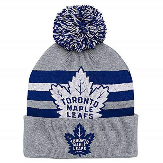 Tuque à pompon en tricot à revers Heritage gris NHL des Maple Leafs de Toronto pour jeunes