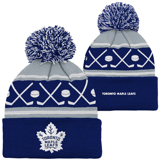 Tuque en tricot à revers à pompon de hockey de la LNH des Maple Leafs de Toronto pour jeunes