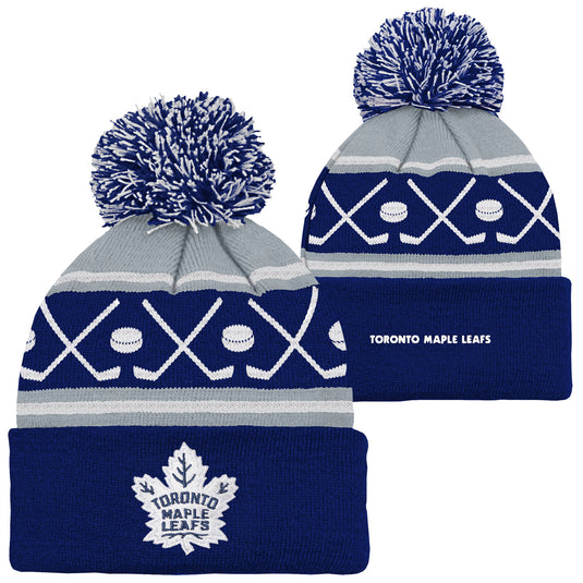 Youth Toronto Maple Leafs NHL Hockey Pom Pom Cuffed Knit Toque