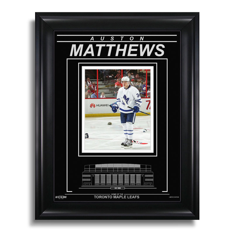 Chargez l&#39;image dans la visionneuse de la galerie, Auston Matthews Toronto Maple Leafs Photo encadrée gravée – Jeu à 4 buts
