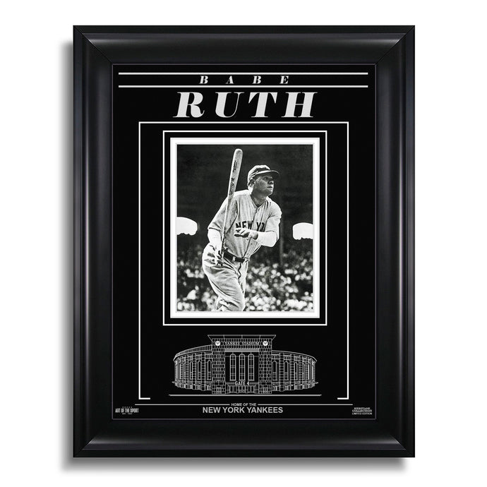 Babe Ruth New York Yankees Engraved Framed Photo - Action Hit