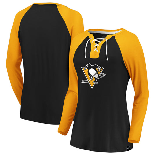 Manches longues à lacets emblématiques Break Out de la LNH des Penguins de Pittsburgh pour femmes