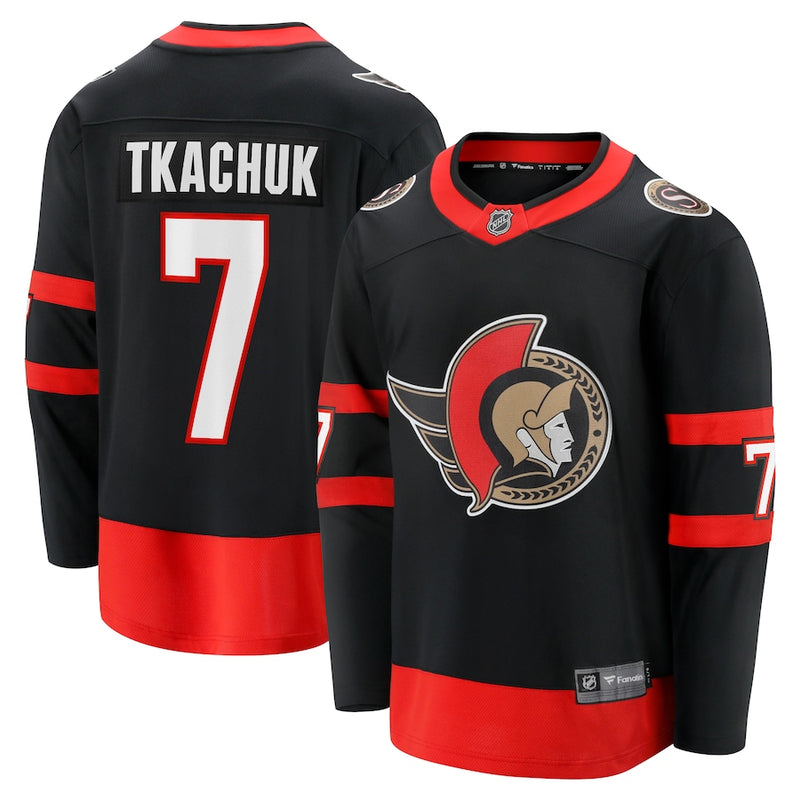 Chargez l&#39;image dans la visionneuse de la galerie, Brady Tkachuk Sénateurs d&#39;Ottawa NHL Fanatics Breakaway Noir Maillot Domicile
